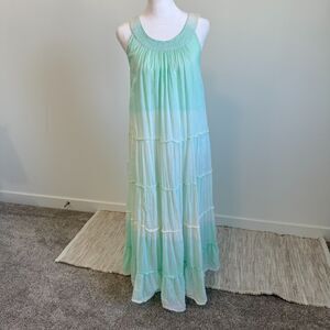 Vasna Desire Womens Mint Ombre Boho Maxi Dress Tiered Cotton Flowy Size L